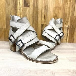 Kelsi Dagger Buckle Open Toe Strappy Beige Leather Ankle Boots 6.5